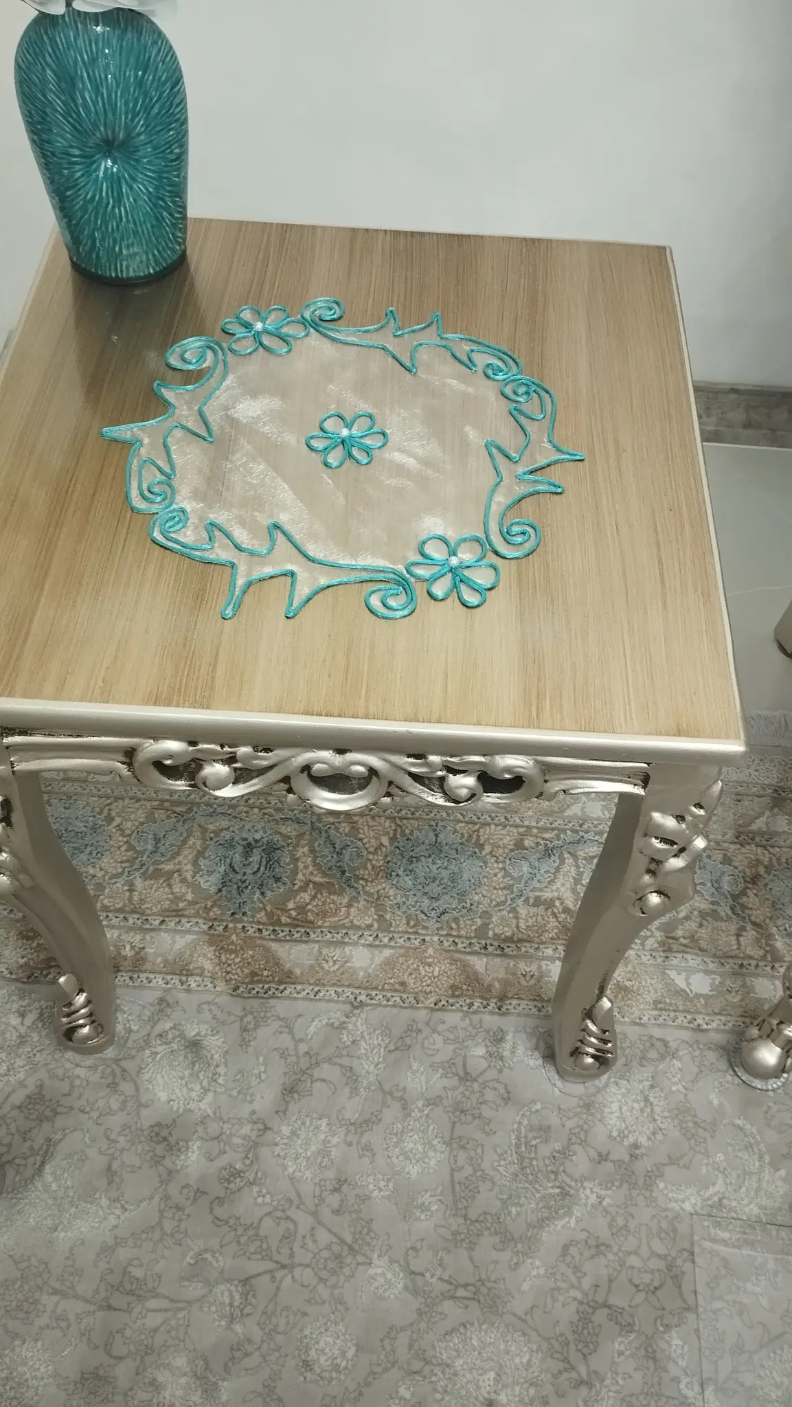 ست کامل رومیزی رانر زیربشقابی و روعسلی مرواریدی دستساز — تصویر 3