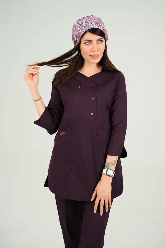 اسکراب زنانه آستین سه ربع بادمجونی — تصویر 5